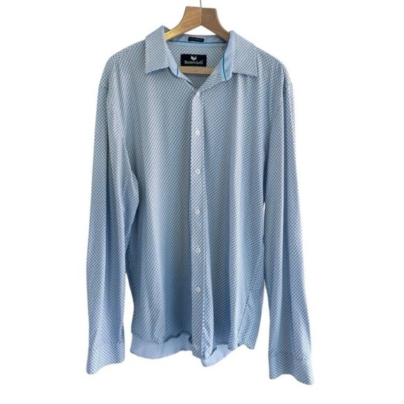 Buttercloth Men's Sz XL Regular Fit Icy Cotton Blue Geometric Button Up Shirt - Picture 1 of 8